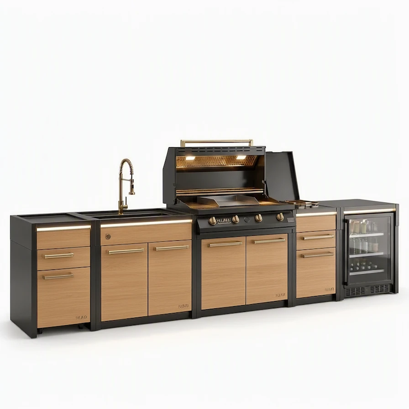 باربیکیو آهنی با درب کابینت چوبی