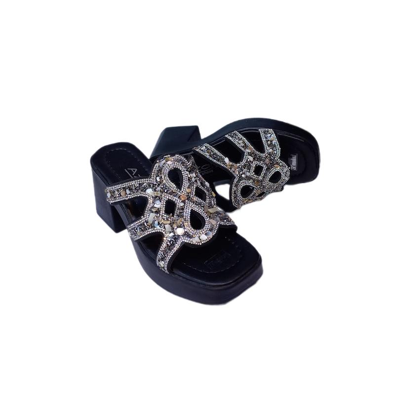 صندل مجلسی زنانه سنگ کار شده پاشنه دار آذرکفش