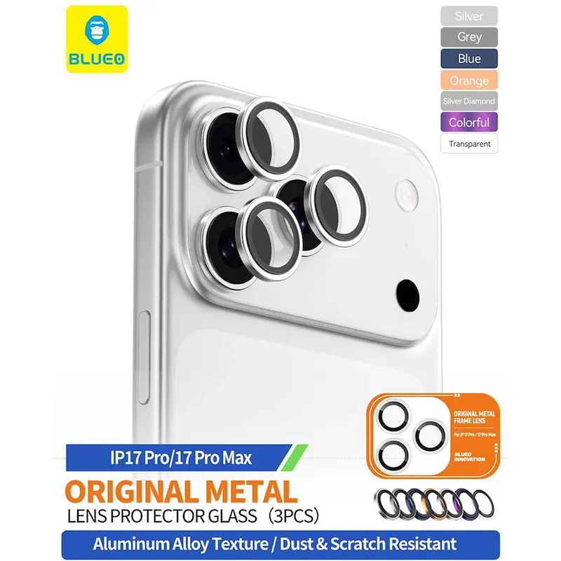 محافظ لنز دوربین آیفون برند Blueo اورجینال مدل Metal Frame / گلس لنز دوربین آیفون Blueo مدل Blueo Metal Frame Lens Protector Glass Iphone 