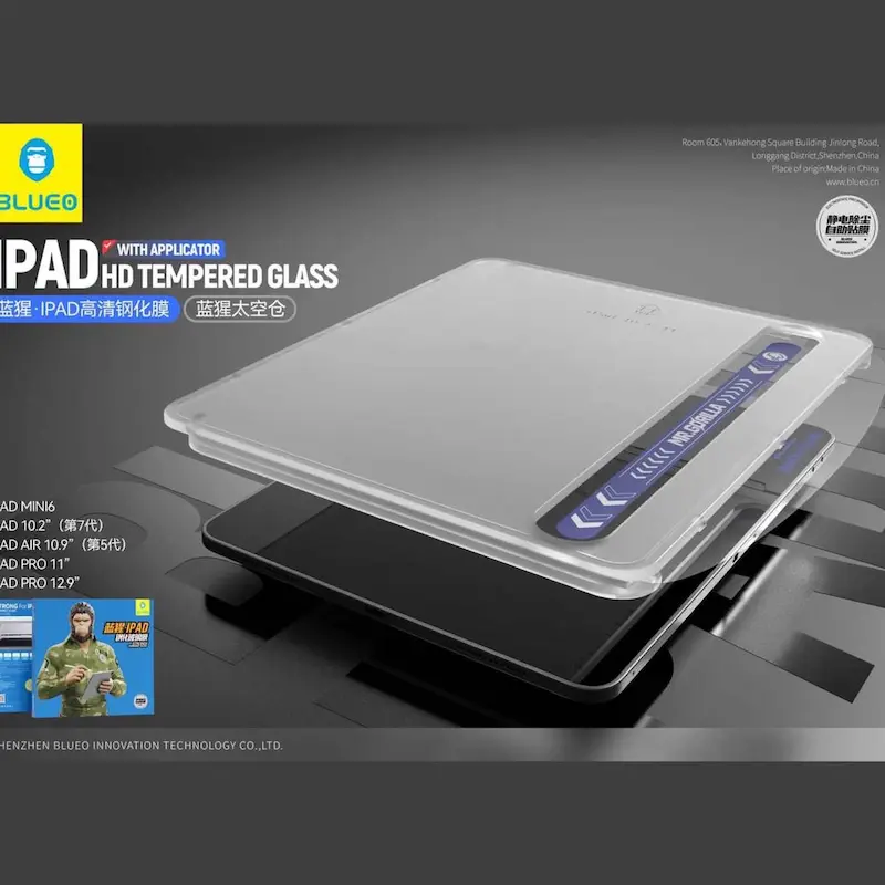 گلس آیپد بلو HD با کیت نصب آسان - Blueo Strong Tempered With Applicator Glass iPad