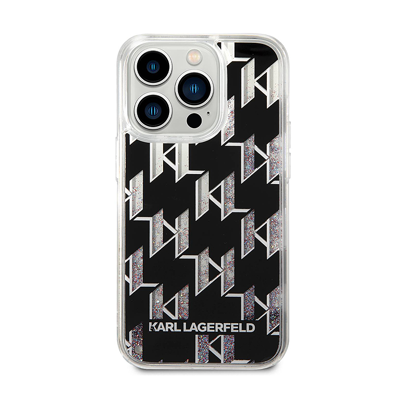 قاب کارل لاگرفلد مدل LIQUID GLITTER MONOGRAM PATTERN  مناسب برای گوشی موبایل اپل - karl lagerfeld Iphone case Liquid Glitter Black Monogram Pattern 