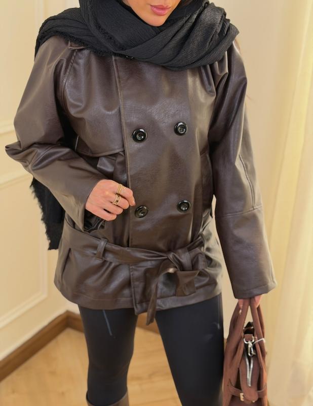 ترنچ کت چرم فالوکس