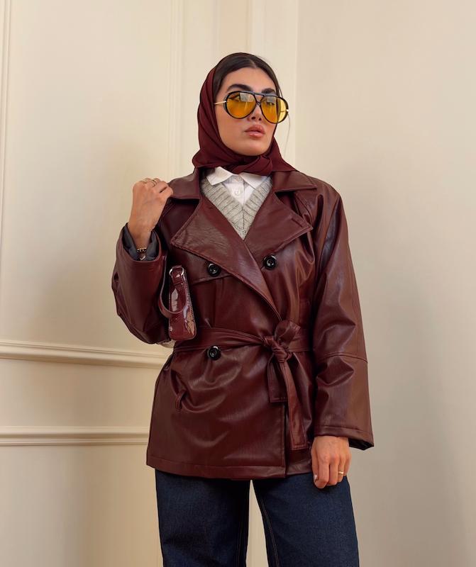 ترنچ کت چرم فالوکس