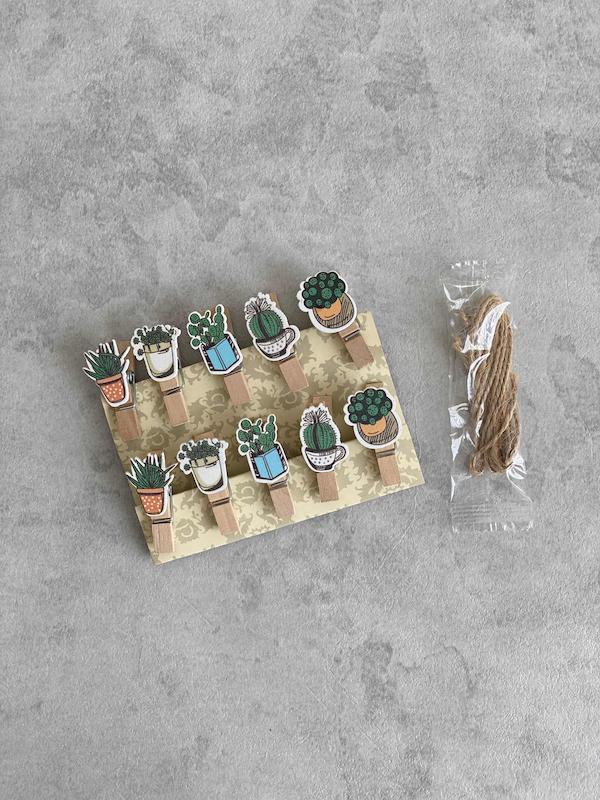 گیره چوبی فانتزی ۱۰ عددی به همراه ریسه 