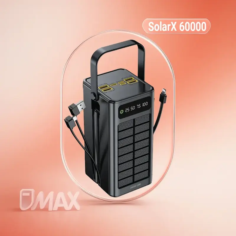پاوربانک خورشیدی گرین لاین مدل Solar X با ظرفیت 60000 میلی آمپر ساعت
