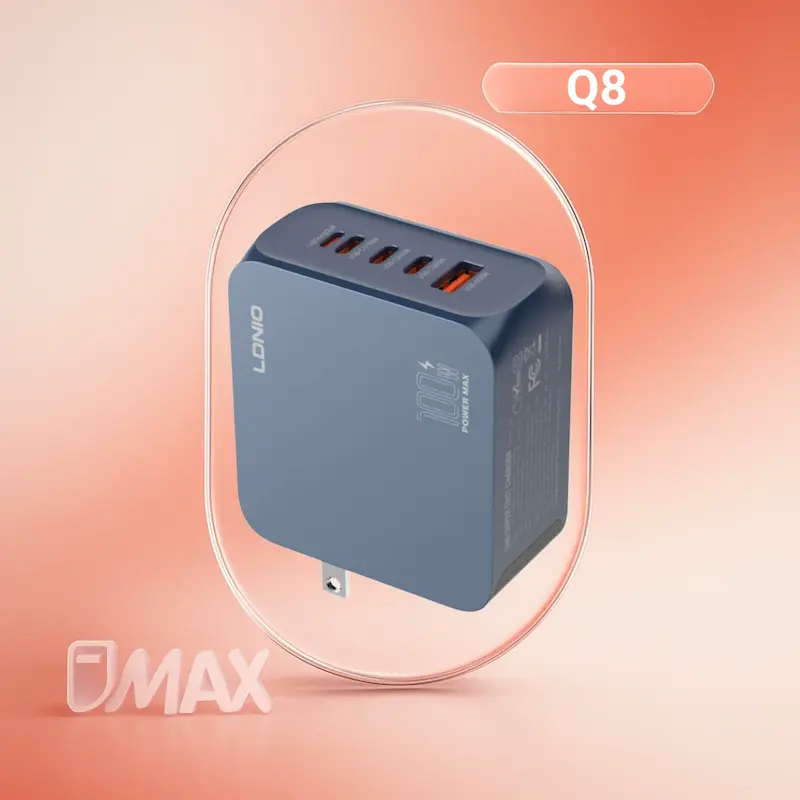 شارژر دیواری 100 وات الدینیو مدل LDNIO Q8 به همراه کابل دو سر تایپسی 