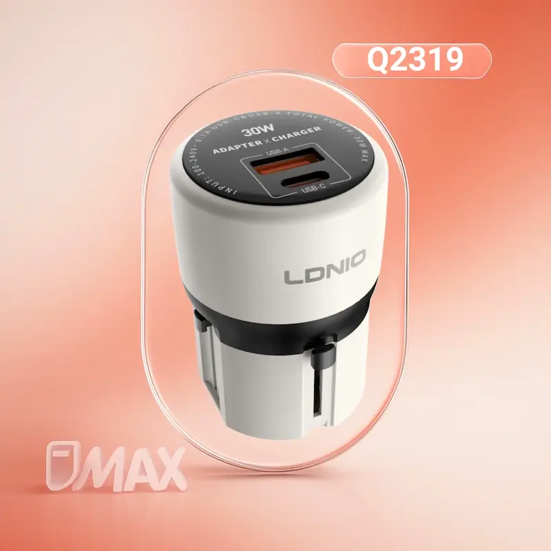 شارژر دیواری مسافرتی 30 وات LDNIO Q2319 با دو خروجی USB-C و USB-A