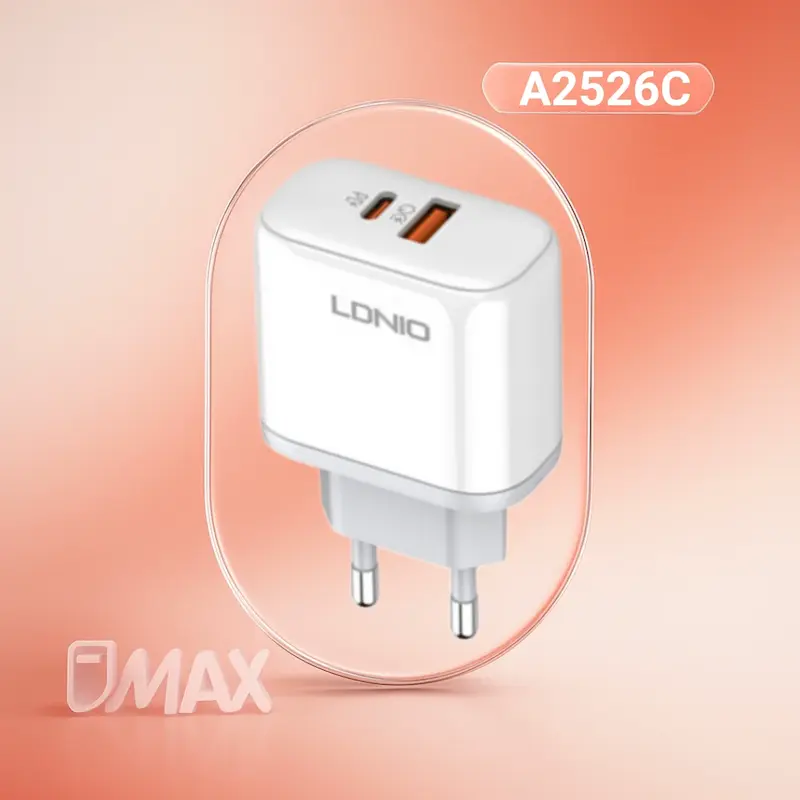 شارژر دیواری 45 وات LDNIO A2526C فست شارژ با USB-C و USB-A