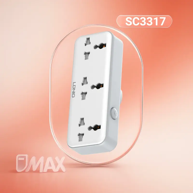 چندراهی برق LDNIO SC3317 با 3 پریز یونیورسال و شارژ سریع 30 وات PD/QC