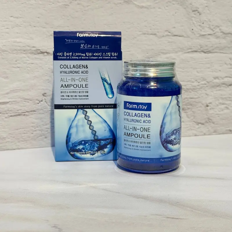 آمپول کلاژن و هیالورونیک اسید آل این وان فارم استی 250 میل Farm Stay Collagen & Hyaluronic Acid All In One Ampoule 