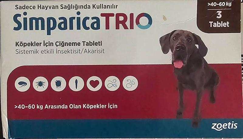 3 عدد قرص جویدنی سیمپاریکا سه ترکیبه سگ وزن 40 تا 60 کیلو 