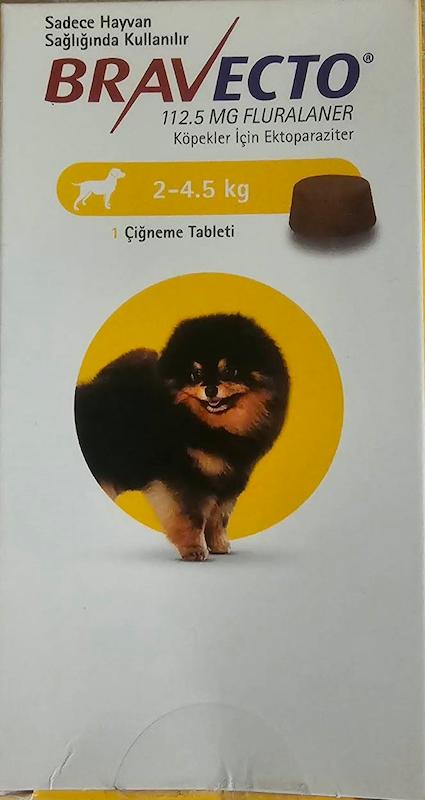 1 عدد قرص ضد کنه براوکتو Bravecto برای سگ با وزن 2 تا 4.5 کیلو شرکت MSD
