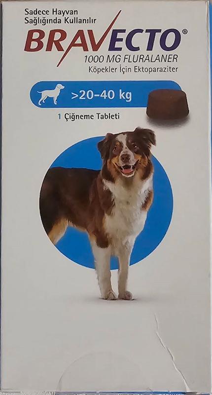 1 عدد قرص ضد کنه براوکتو Bravecto برای سگ با وزن 20 تا 40 کیلو شرکت MSD