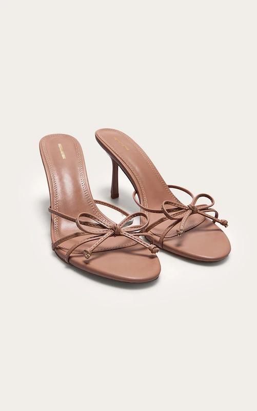 صندل پاشنه دار زنانه برند پرتی لیتل سینگ اورجینال انگلیس  PrettyLittleThing PU Round Toe Bow Detail Heel Sandals