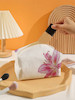 Romwe Pink Base Lily Flower Pattern Octagonal Velvet Cosmetic Bag
