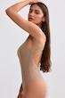 بادی سوت پشت باز بو اند تی BO+TEE اورجینال انگلیس BOANDTEE Ribbed Modal V-Neck Bodysuit in Mocha Brow