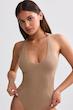بادی سوت پشت باز بو اند تی BO+TEE اورجینال انگلیس BOANDTEE Ribbed Modal V-Neck Bodysuit in Mocha Brow