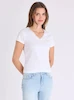 تی‌شرت زنانه یقه هفت سفید با نوار متالیک طلایی بو اس پولو اورجینال آمریکا U.S. Polo Assn. Metallic Trim V-Neck T-Shirt