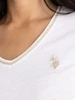 تی‌شرت زنانه یقه هفت سفید با نوار متالیک طلایی بو اس پولو اورجینال آمریکا U.S. Polo Assn. Metallic Trim V-Neck T-Shirt