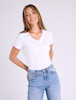 تی‌شرت زنانه سفید یقه هفت با نوار صورتی یو اس پولو اورجینال آمریکا U.S. Polo Assn. Women’s Double Band V-Neck T-Shirt 