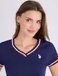 تی‌شرت زنانه یقه هفت با نوار سه‌رنگ امضای یو اس پولو اورجینال آمریکا U.S. Polo Assn. V-Neck Signature Stripe Trim T-Shirt