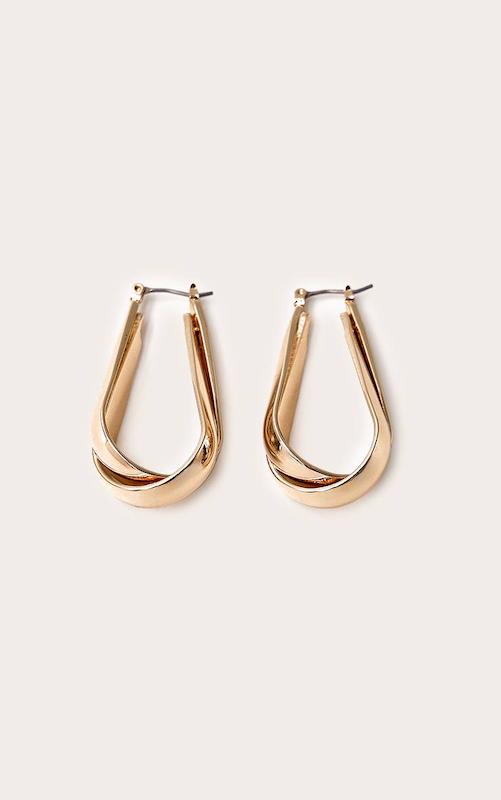 گوشواره حلقه‌ای طلایی با طراحی اورلپ و فرم مدرن PrettyLittleThing از انگلیس