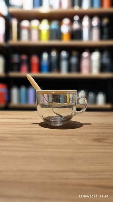 لیوان شیشه ای درب بامبو
