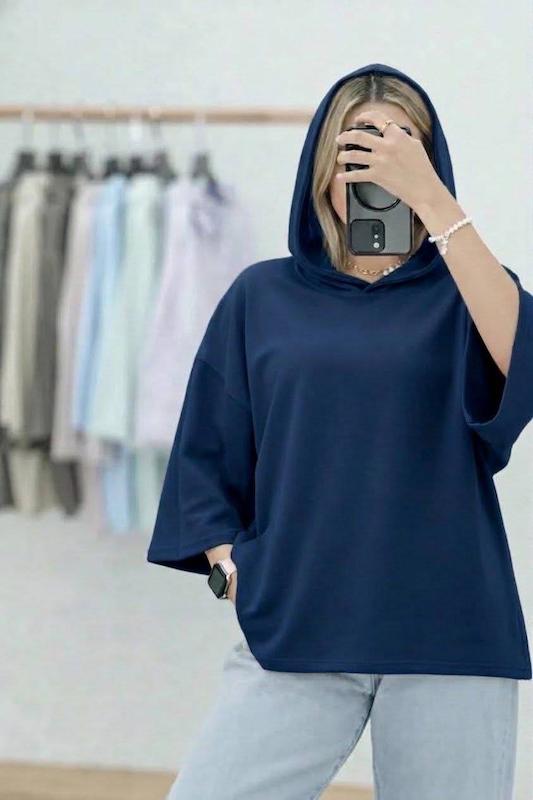 تیشرت کلاه‌دار (طرح هودی) پنبه سوپر زنانه فری سایز 38 تا 44 - کدکالا: 370