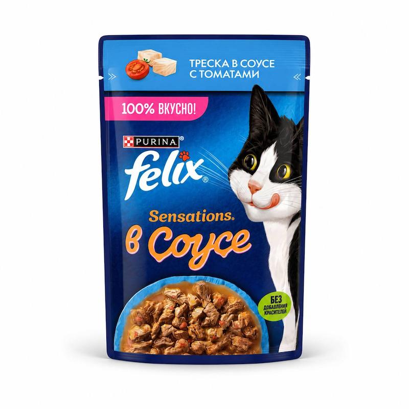 پوچ گربه فلیکس Felix با طعم ماهی کاد و گوجه‌فرنگی در سس