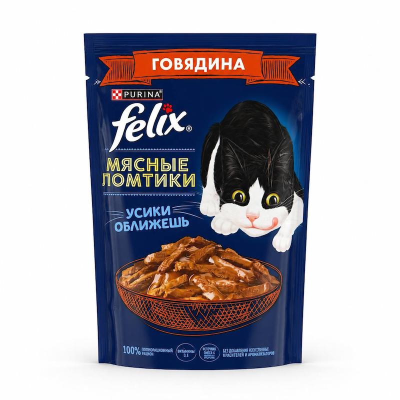 پوچ گربه فلیکس (Felix) مدل Meaty Slices با طعم گوشت گاو