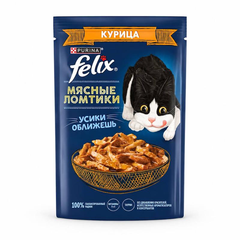 پوچ گربه فلیکس Felix مدل Meaty Slices با طعم مرغ