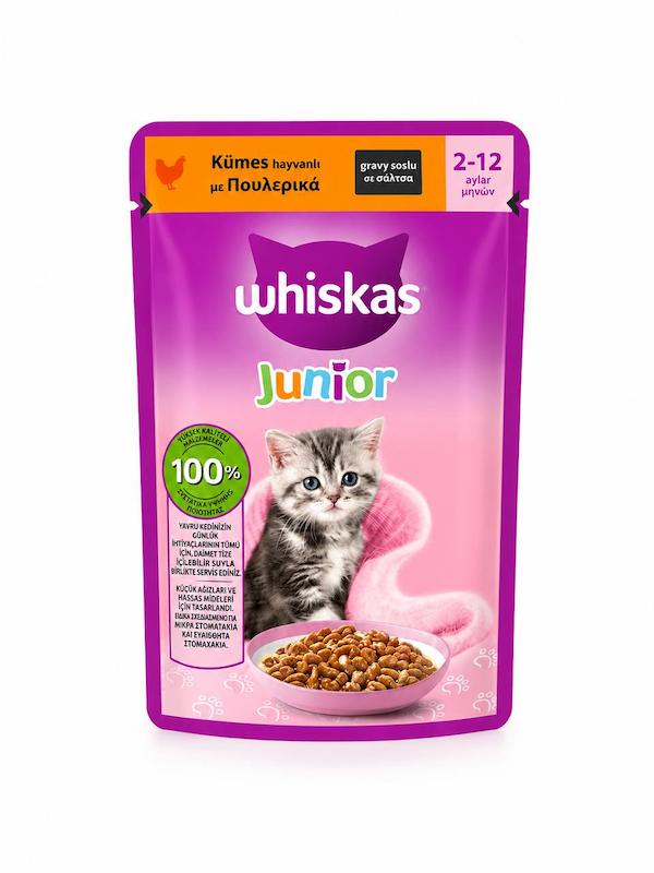 پوچ بچه گربه ویسکاس جونیور (Whiskas Junior) با طعم مرغ در سس