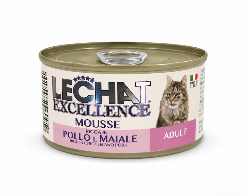 کنسرو گربه لچت اکسلنس lechat موس مرغ و خوک مخصوص گربه بالغ ۸۵ گرم
