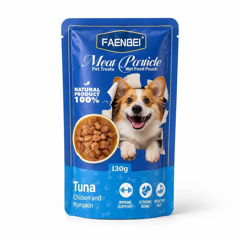 پوچ سگ فنبی FAENBEI طعم تن ماهی، مرغ و کدو حلوایی وزن ۱۳۰ گرم