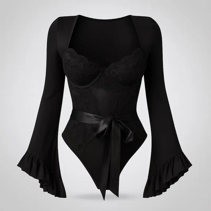 بادی فنر دار آستین کلوش رنگ مشکی