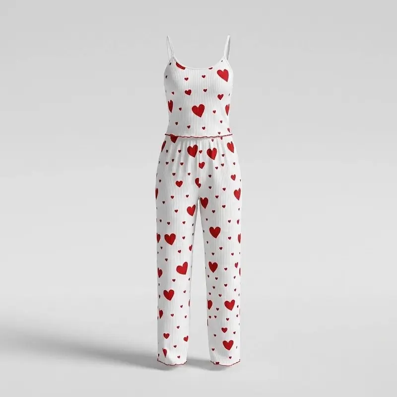 تاپ و شلوار کبریتی طرح قلب قرمز