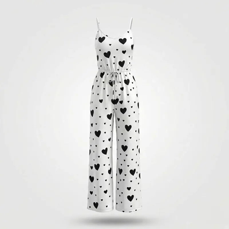 تاپ و شلوار کبریتی طرح قلب مشکی