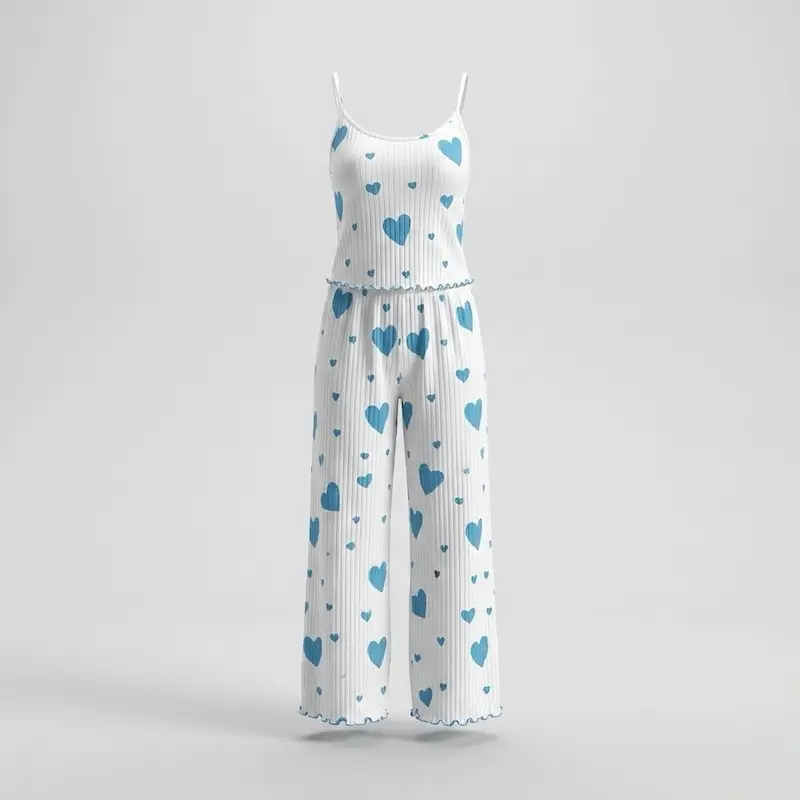 تاپ و شلوار کبریتی طرح قلب آبی