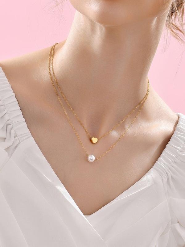 گردنبند دولاين مرواريد و قلبي