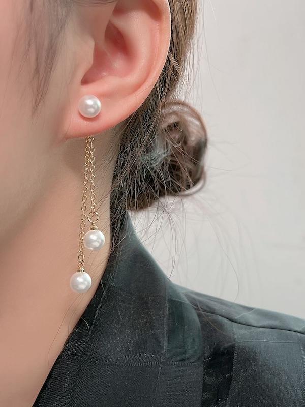 گوشواره مرواريد آويز دوتايي