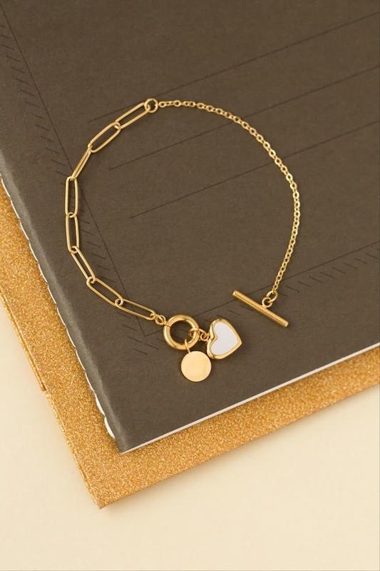 دستبند قفل تی با آویز قلب 