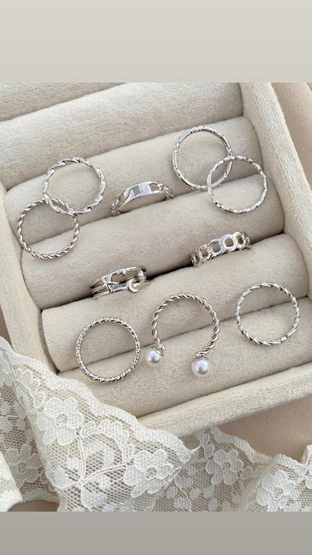 پک انگشتر نقره ای مروارید