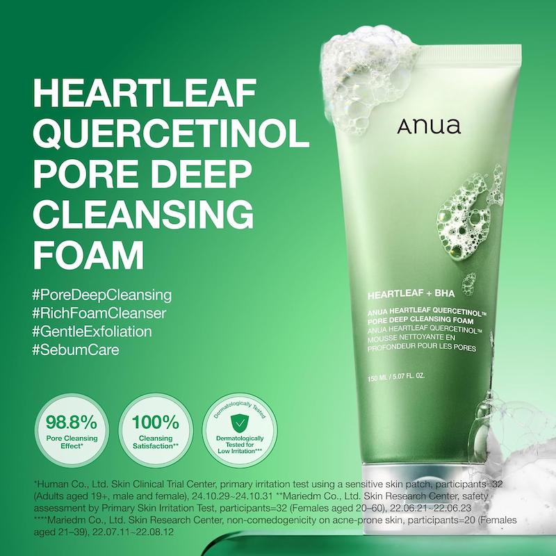  فوم شستشوی تسکین دهنده و پاک کننده عمقی منافذ آنوا | Anua Heartleaf Quercetinol Pore Deep Cleansing Foam