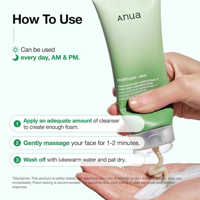  فوم شستشوی تسکین دهنده و پاک کننده عمقی منافذ آنوا | Anua Heartleaf Quercetinol Pore Deep Cleansing Foam