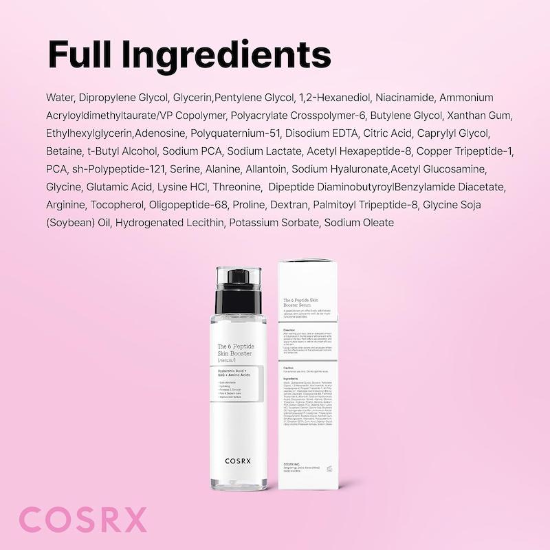 بوستر سرم تقویت کننده 6 پپتاید کوزارکسبوستر سرم تقویت کننده 6 پپتاید کوزارکس Cosrx the 6 peptide skin booster