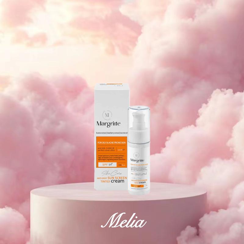 کرم ضد آفتاب روشن کننده SPF50 رنگی مناسب پوست چرب مارگریت 50 میلی لیتر