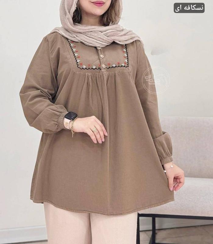 شومیز مانتویی زنانه عروسکی الیاف پنبه موژان ، مانتو بیرونی مدل شومیز عروسکی بدون آبرفت و حساسیت الیاف پنبه درجه یک و با کیفیت