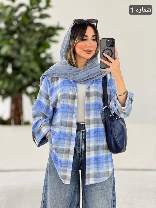 شومیز مانتویی چهار خونه زنانه خنک و راحت هانی نخ پنبه اعلا ، شومیز چهار خونه زنانه راحت خنک