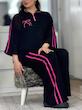 ست تیشرت شلوار زنانه گلکسی پنبه درجه یک در رنگ جذاب مشکی با نوار و پاپیون صورتی فری سایز از۳۸ تا ۴۶