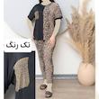 تیشرت و شلوار زنانه ست تک جیب جنس فلامنت درجه 1 ، جدید و شیک طرح پلنگی خانگی بیرونی در یک رنگ در سایز فری ۳۶ تا۴۸